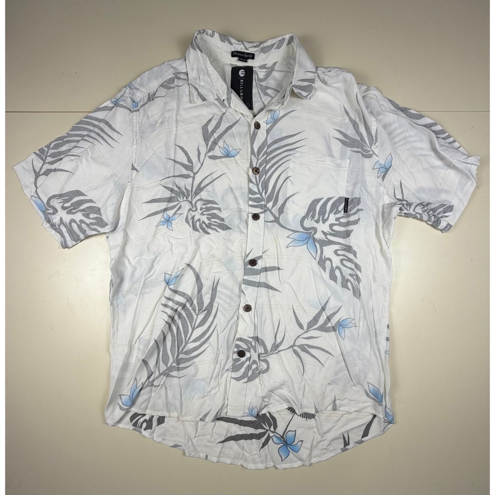 Billabong Casual Button-Down Shirt Men's White Blue Grey L Tropical